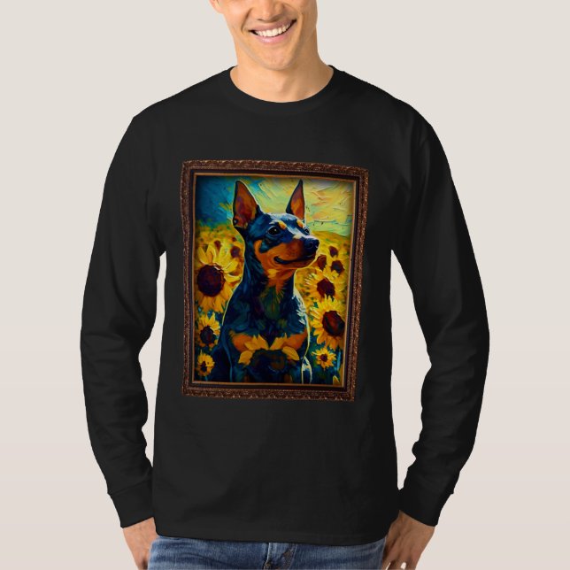 Miniature Pinscher Painting Sunflower Flower Mom W T-Shirt (Front)