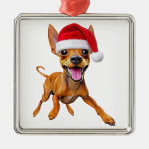 Miniature Pinscher Santa Hat Christmas Dog Min Pin Metal Tree Decoration