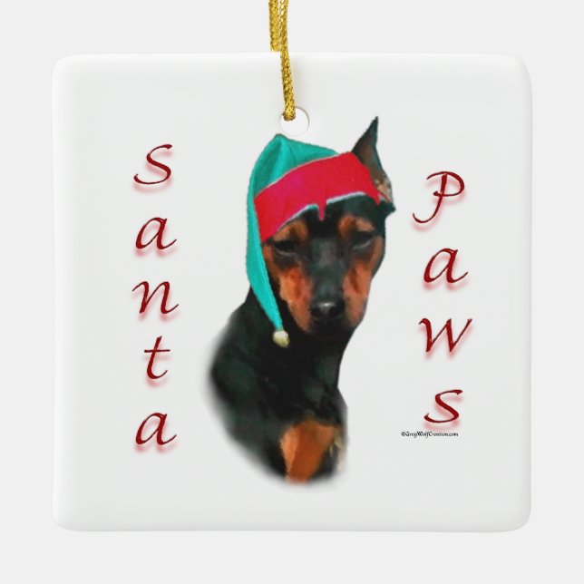 Miniature Pinscher Santa Paws Ceramic Ornament (Front)