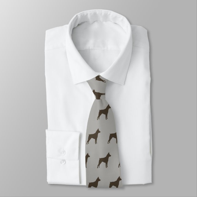 Miniature Pinscher Silhouettes Pattern MinPin Dogs Tie (Tied)