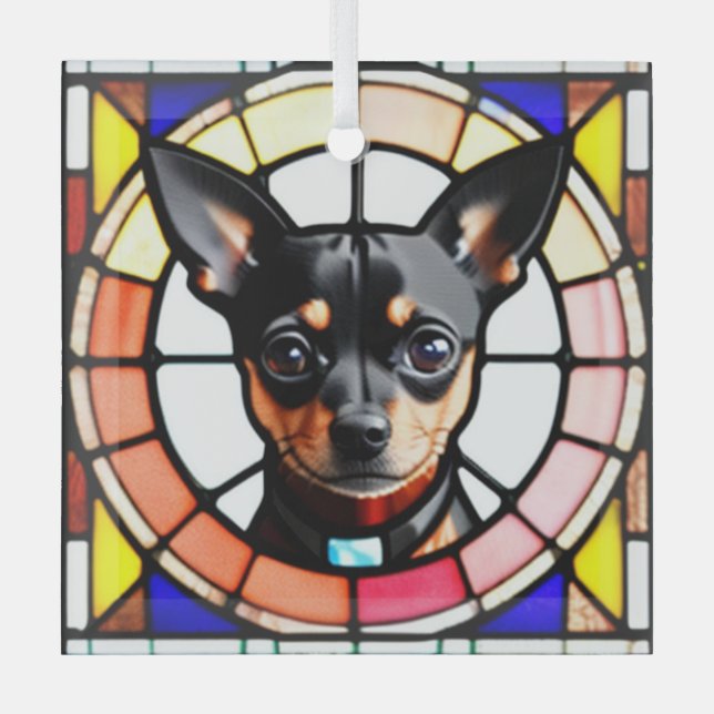Miniature Pinscher "Stained Glass"  Glass Tree Decoration (Front)