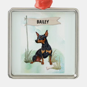 Miniature Pinscher Watercolor Personalised Dog Metal Tree Decoration