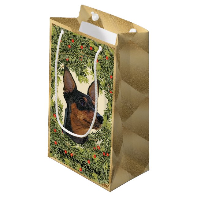 Miniature Pinscher Wreath Small Gift Bag (Front Angled)