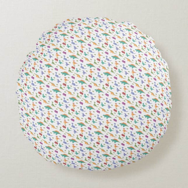 Miniature Playful Dinosaurs Pattern Round Cushion (Front)