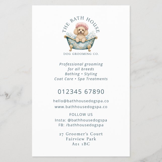 Miniature Poodle Dog Grooming Flyer - White (Front)