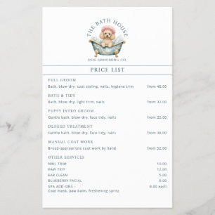 Miniature Poodle Dog Grooming Price List Flyer
