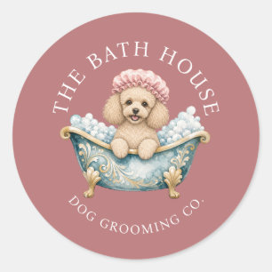 Miniature Poodle Dog Grooming Stickers Dusky Pink