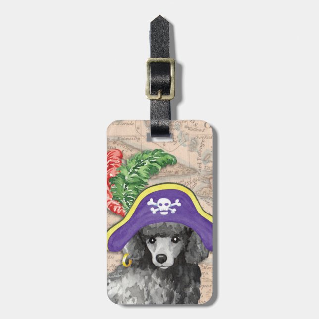 Miniature Poodle Pirate Luggage Tag (Front Vertical)