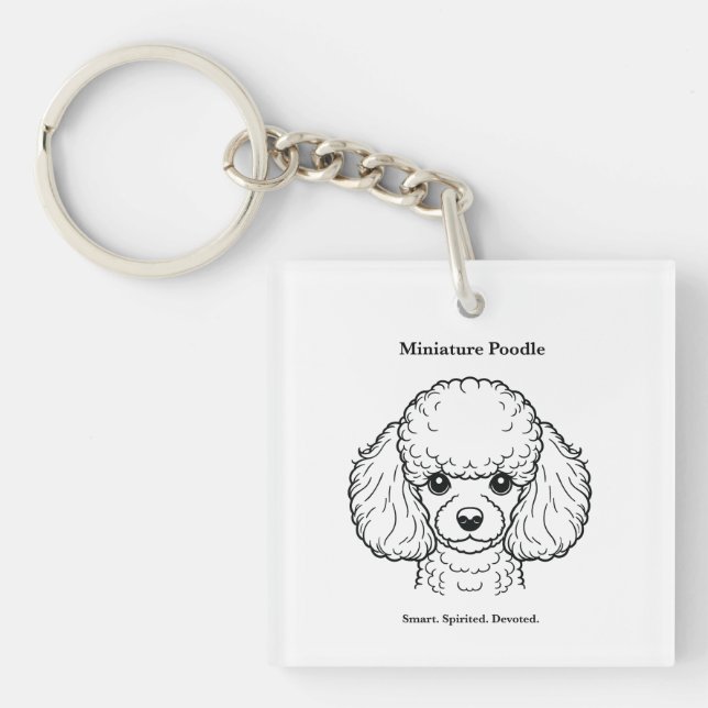 Miniature Poodle Portrait Black Line Illustration Key Ring (Front)