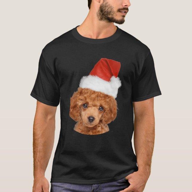 Miniature Poodle Santa Hat Dog Lovers For Christma T-Shirt (Front)