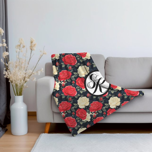 Miniature Roses & Monogram Sherpa Blanket (Creator Uploaded)