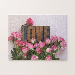 Miniature roses with love word jigsaw puzzle