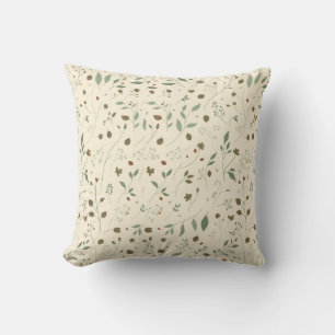 Miniature Sage and Earthy Brown Leaf Pattern Cushion