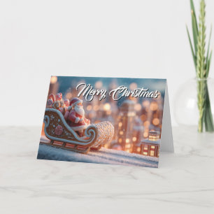 Miniature Santa in Gingerbread Sleigh Card