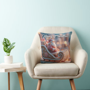 Miniature Santa in Gingerbread Sleigh Cushion