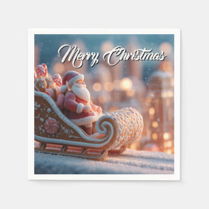 Miniature Santa in Gingerbread Sleigh Napkin
