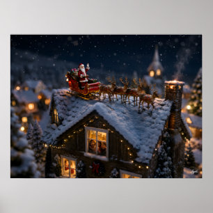 Miniature Santa's Rooftop Landing Poster