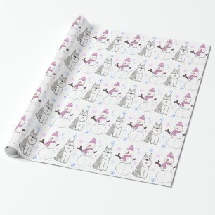 Miniature Schnauzer And Snowman Wrapping Paper