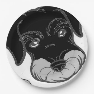 miniature schnauzer black and silver peeking paper plate