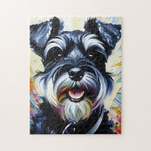 Miniature Schnauzer - Black   Silver Acrylic Print Jigsaw Puzzle