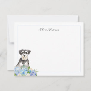Miniature Schnauzer Blue Hydrangea Personalized Card