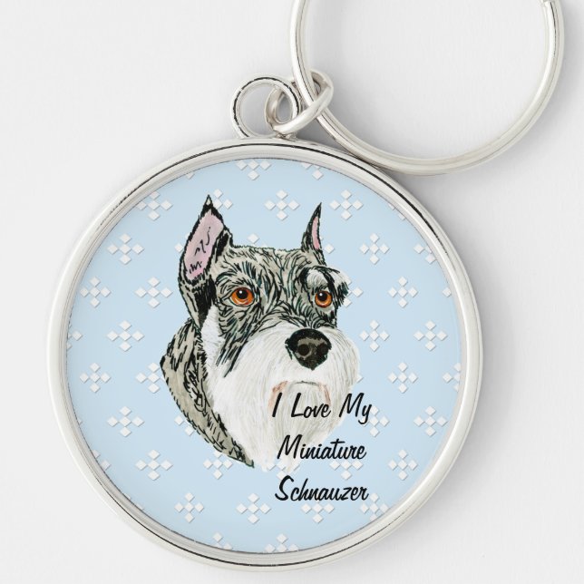 Miniature Schnauzer - Blue w/ White Diamond Design Key Ring (Front)