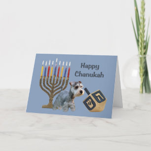 Miniature Schnauzer Chanukah Card Menorah Dreidel
