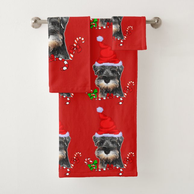 Miniature Schnauzer Christmas Bath Towel Set (Insitu)