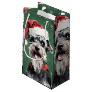 Miniature Schnauzer Christmas brush painting artwo Small Gift Bag