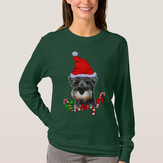 Miniature Schnauzer Christmas Merry T-Shirt (Front)