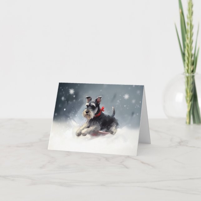 Miniature Schnauzer Christmas snow winter Card (Front)