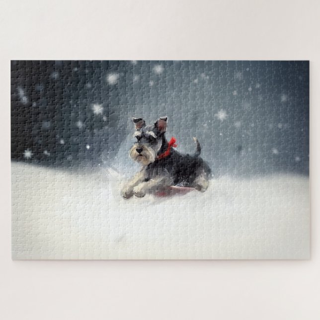 Miniature Schnauzer Christmas snow winter Jigsaw Puzzle (Horizontal)