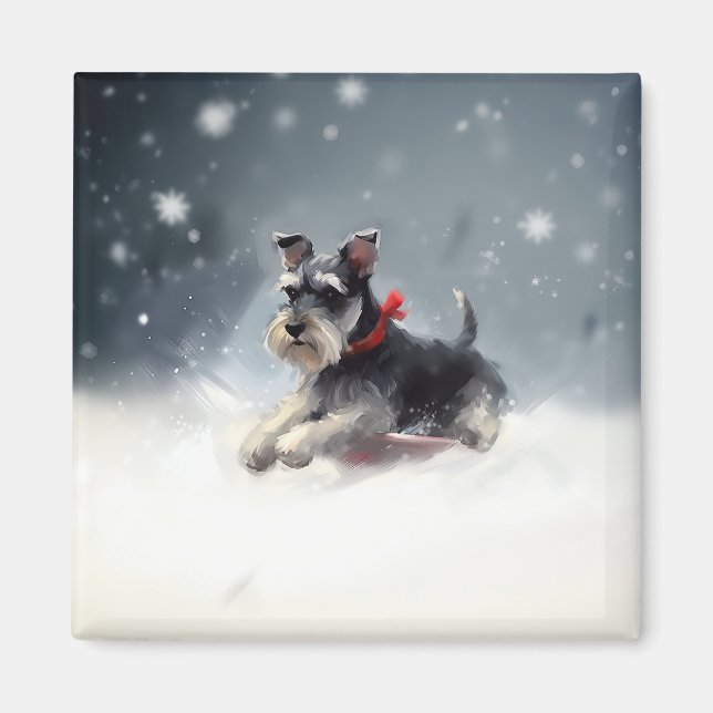 Miniature Schnauzer Christmas snow winter Magnet (Front)
