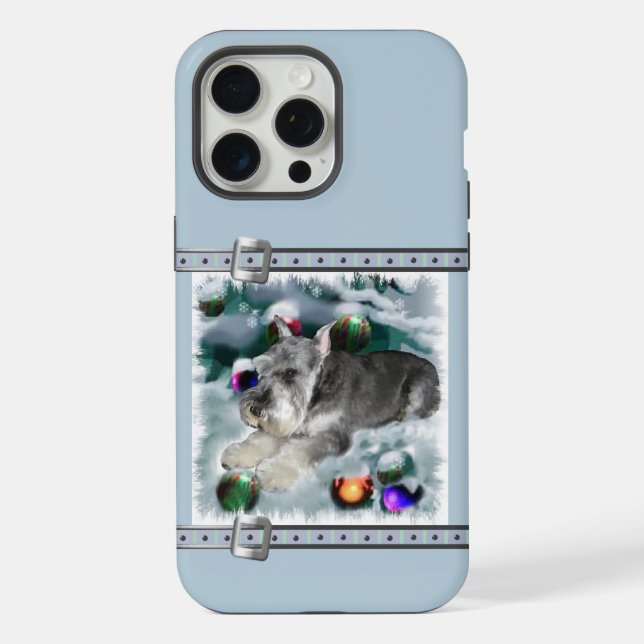 Miniature Schnauzer Cute Blue Christmas Holidays iPhone Case (Back)