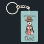 Miniature Schnauzer Dad Key Ring<br><div class="desc">Show your love for Dad on Father's Day or any day with this original design of a cute little Miniature Schnauzer puppy wearing a fedora and tie with the words,  Greatest doggone Dad. This can also be customised for grandpas,  brothers or anyone else you think are the greatest!</div>