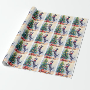 Miniature Schnauzer Decorating Christmas Tree Dog Wrapping Paper