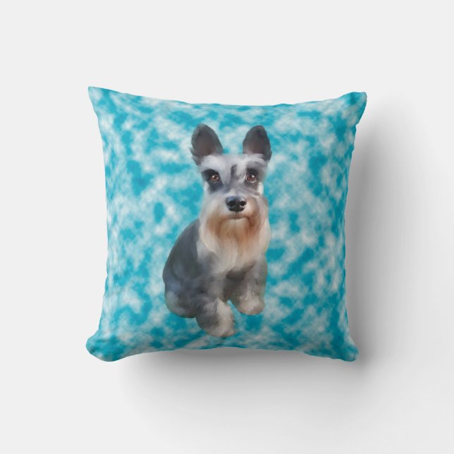Miniature Schnauzer Dog Art Portrait Cushion (Front)