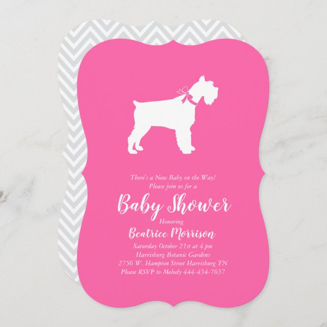 Miniature Schnauzer Dog Baby Shower Girl Pink Invitation (Front/Back)