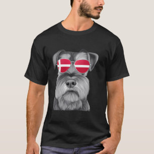 Miniature Schnauzer Dog Denmark Flag Sunglasses T-Shirt