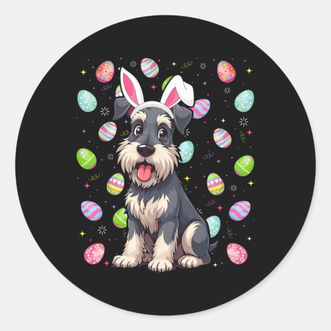Miniature Schnauzer Dog Easter Egg Hunt Bunny Ear  Classic Round Sticker (Front)