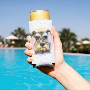 Miniature Schnauzer Dog Lover Cute Animal Pink Seltzer Can Cooler