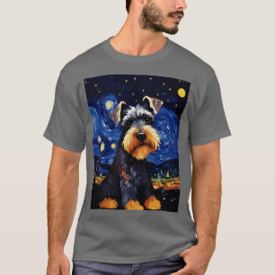 Miniature Schnauzer Dog Starry Night Van Gogh Art  T-Shirt