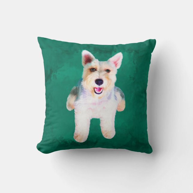 Miniature Schnauzer Dog Water Colour Art Painting Cushion (Front)