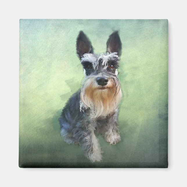 Miniature Schnauzer Dog Water Colour Art Painting Magnet (Front)