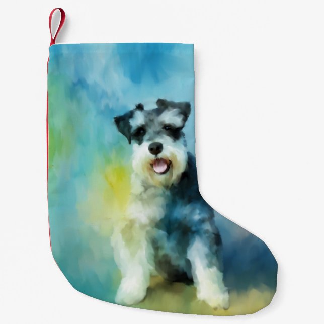 Miniature Schnauzer Dog Water Colour Art Painting Small Christmas Stocking (Front)