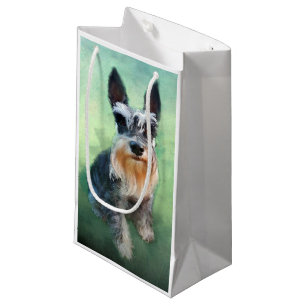 Miniature Schnauzer Dog Water Colour Art Painting Small Gift Bag