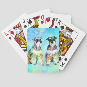 Miniature Schnauzer dogs Watercolor Digital Art Playing Cards