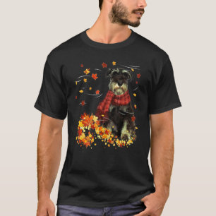 Miniature Schnauzer Fall Scarf Dogs Autumn Leaves T-Shirt