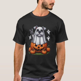 Miniature Schnauzer Ghost Boo Halloween Dog Womens T-Shirt