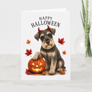 Miniature Schnauzer Halloween Devil Dog Card